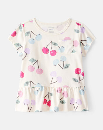Toddler Girl Cherry Print Short-Sleeve Peplum Top - White, 