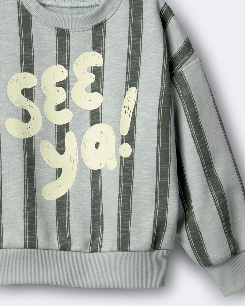 Toddler 'See Ya!' Striped Dolman-Sleeve Sweatshirt - Light Blue/Olive, image 6 of 6 slides