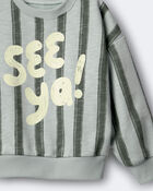 Toddler 'See Ya!' Striped Dolman-Sleeve Sweatshirt - Light Blue/Olive, image 6 of 6 slides
