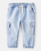 Baby Boy  Pull-On Denim Cargo Joggers - Light Wash, image 1 of 5 slides