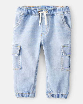 Baby Boy  Pull-On Denim Cargo Joggers - Light Wash, 