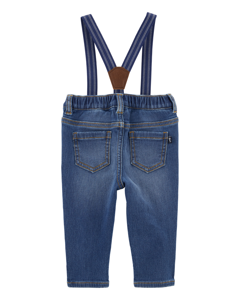 Baby Knit Denim Suspender Pants, image 2 of 4 slides