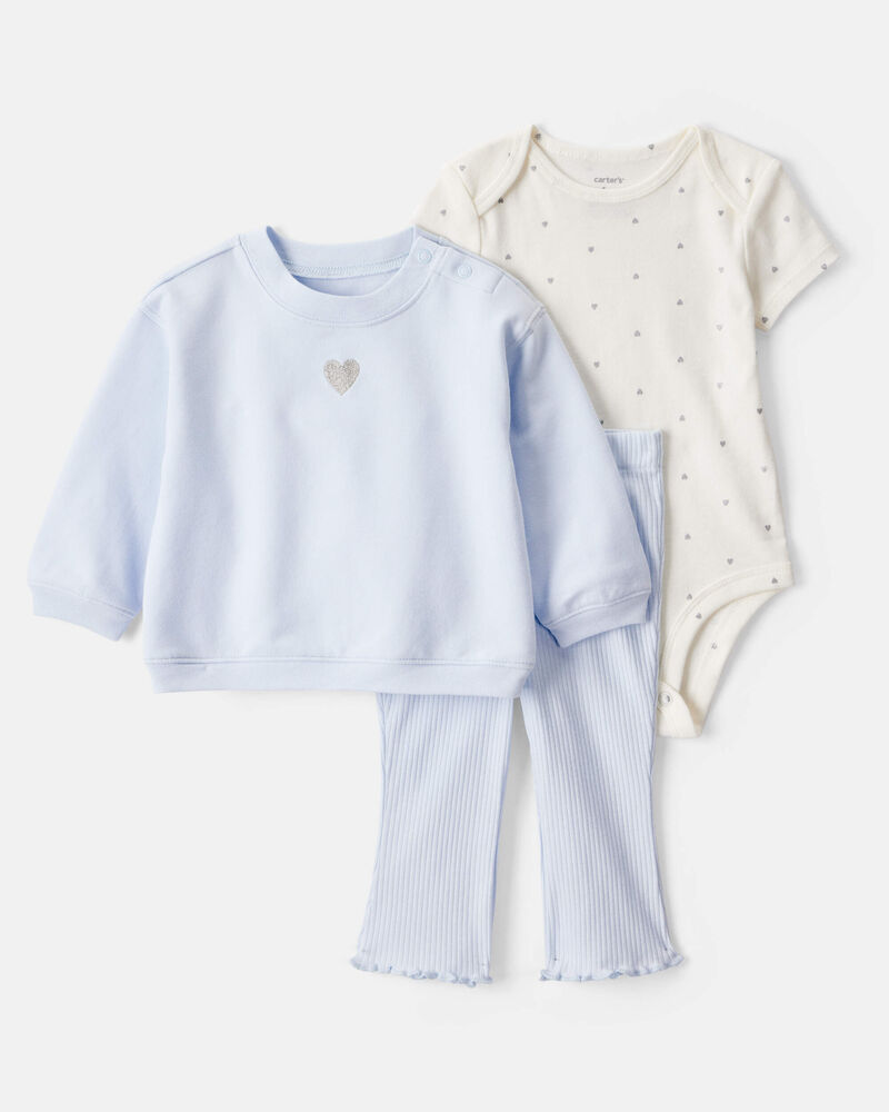 Baby Girl 3-Piece Heart Print Pullover Set, image 1 of 5 slides