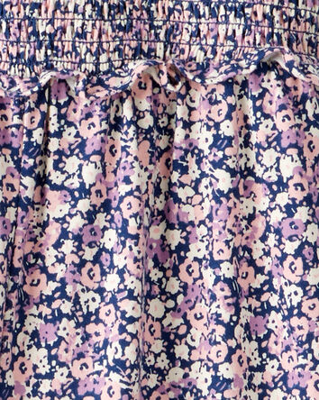 Girls Floral Smocked Short-Sleeve Jumpsuit - Navy/Purple, 