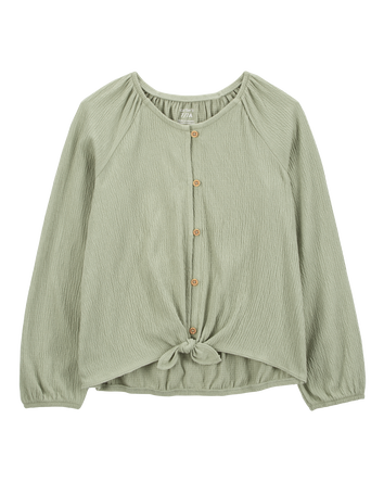 Kid Gauze Long-Sleeve Button-Up Top - Green, 