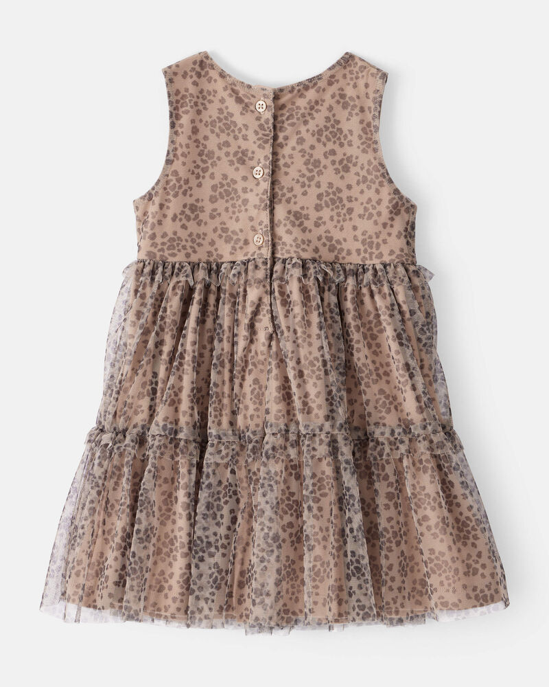 Toddler Girl Leopard Print Sleeveless Tulle Occasion Dress - Brown, image 2 of 4 slides