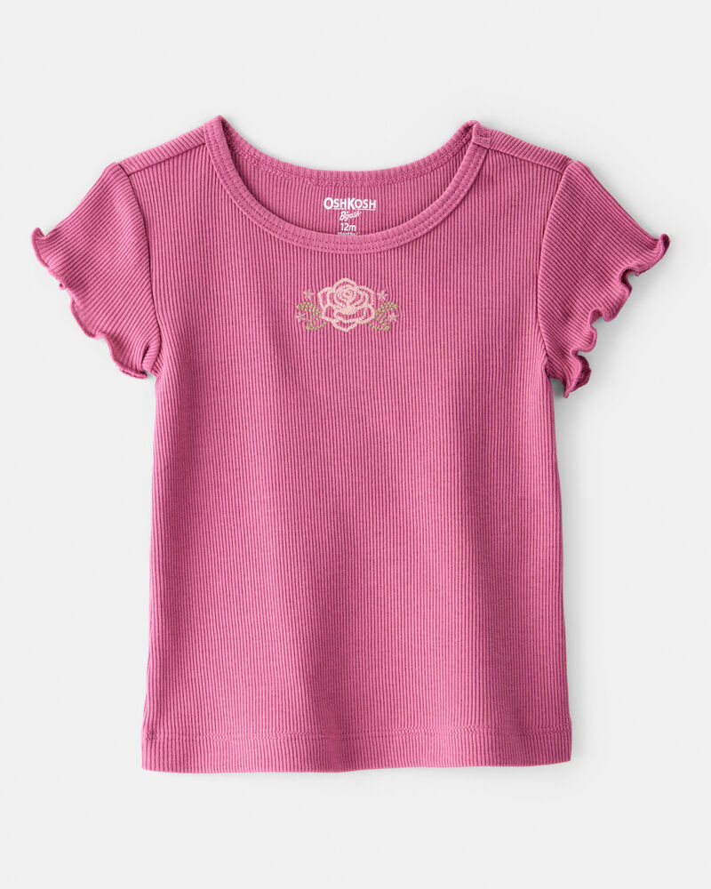 Baby Girl Flower Cotton Short-Sleeve Top - Pink, image 1 of 4 slides