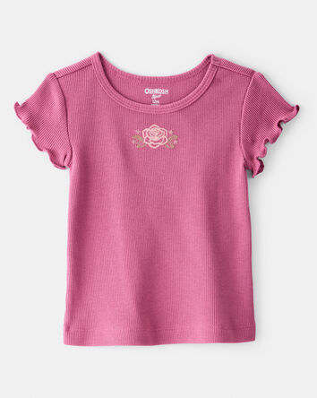 Baby Girl Flower Cotton Short-Sleeve Top - Pink, 