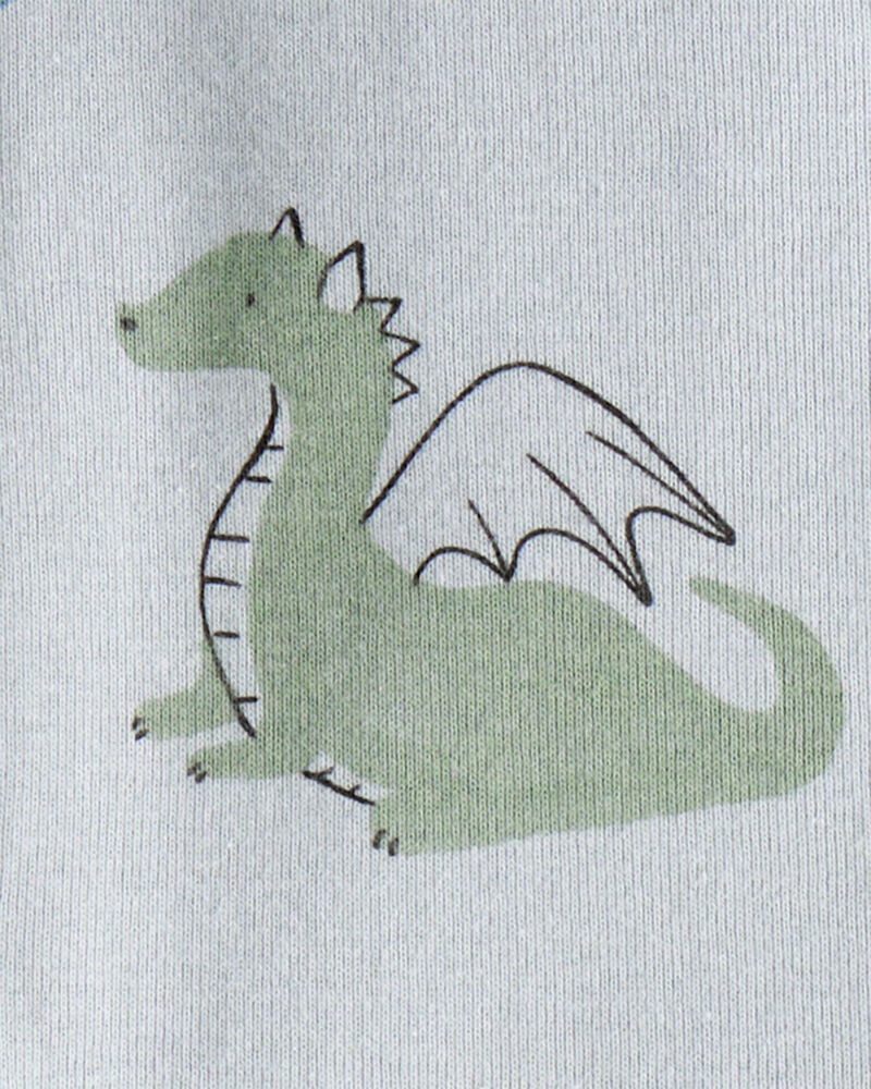 Baby Boy Dragon Print 100% Cotton Long-Sleeve 2-Way Zip 1-Piece Pajamas - Blue, image 3 of 4 slides