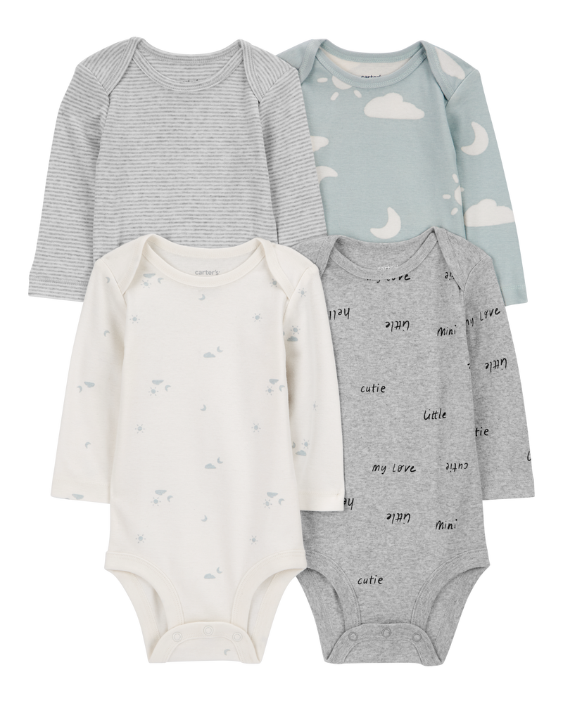 Baby 4-Pack Long-Sleeve Cloud Bodysuits, image 1 of 7 slides