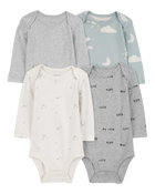 Baby 4-Pack Long-Sleeve Cloud Bodysuits, image 1 of 7 slides