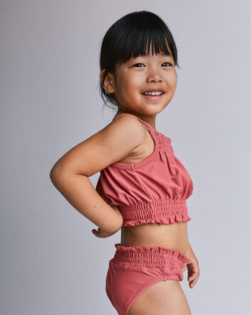 Toddler Girl Smocked Tankini Set - Rose, 