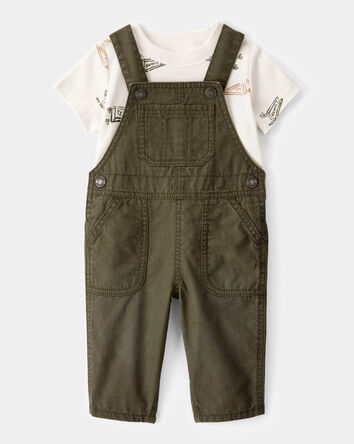 Baby 2-Piece Team Champ Tee & Overall Set - Ivory/Olive, 