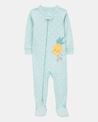 Toddler Girl 1-Piece Polka Dot Pineapple 100% Snug Fit Cotton Footie Pajamas - Turquoise, image 1 of 3 slides