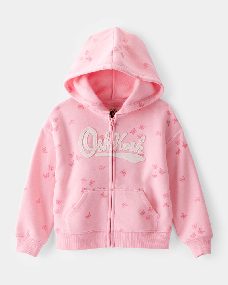 Toddler Butterfly Print OshKosh Logo Zip Jacket - Pink, image 1 of 3 slides