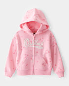 Toddler Butterfly Print OshKosh Logo Zip Jacket - Pink, image 1 of 3 slides