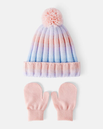 Toddler Girl 2-Piece Ombre Winter Hat & Mittens - Purple, 