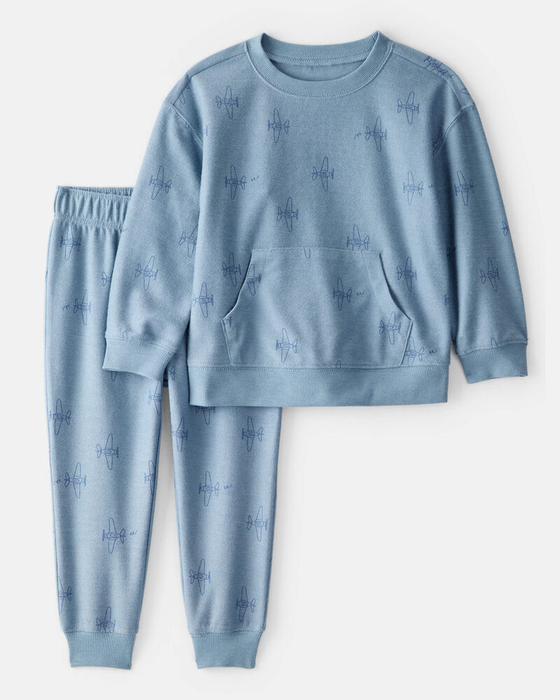 Toddler Boy Airplane French Terry Long-Sleeve Tee & Pant Set - Blue, image 1 of 3 slides