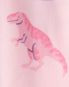 Toddler Girl Dinosaur DreamPlush Snug Fit Long-Sleeve 1-Piece Pajamas - Pink, image 2 of 3 slides