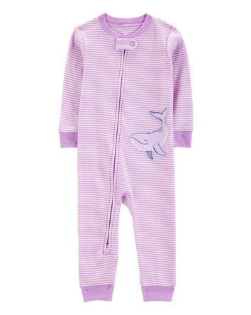 Baby Girl Whale Striped Snug Fit Cotton Footless 1-Piece Pajamas - Purple, 