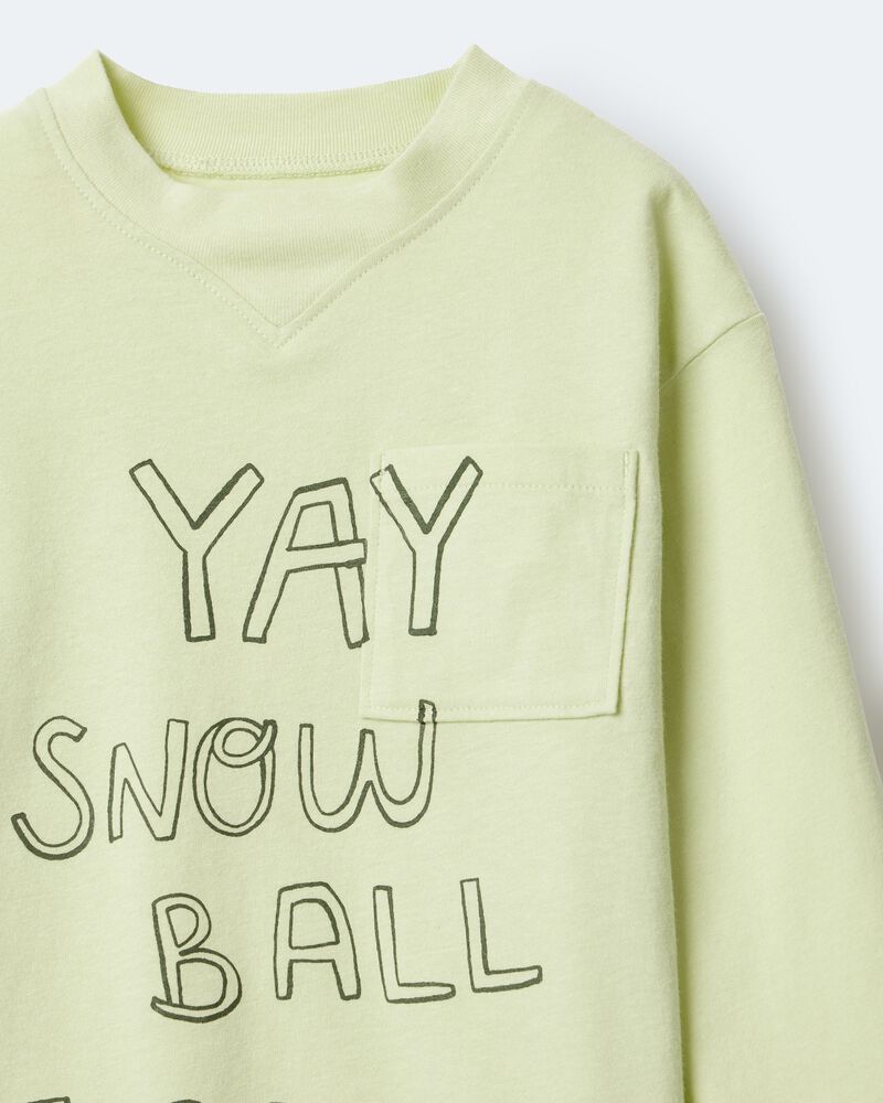 Toddler Snow Ball Fight!' Long-Sleeve Pocket Relaxed Graphic Tee - Lime, image 6 of 6 slides