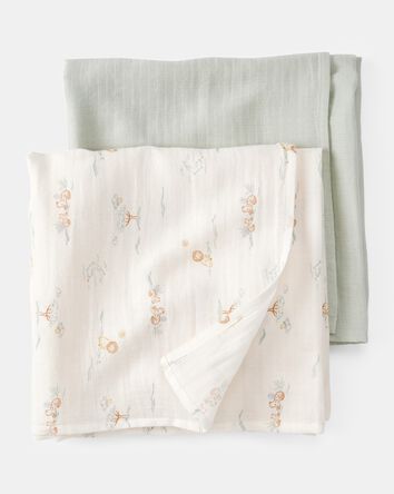 2-Pack Lion Print Muslin Swaddle Blankets - Green, 