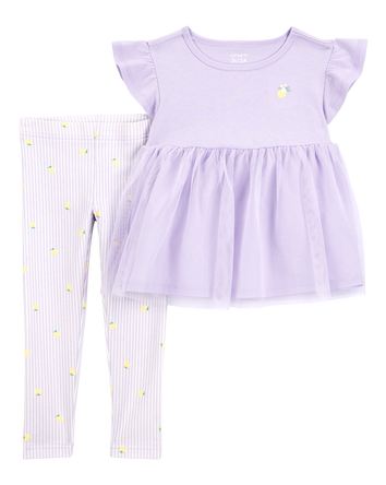 Toddler 2-Piece Lemon Tulle Top & Legging Set - Purple, 