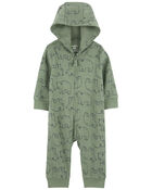 Baby Boy Bear-Print Hooded Long-Sleeve Jumpsuit - Green, image 1 of 4 slides