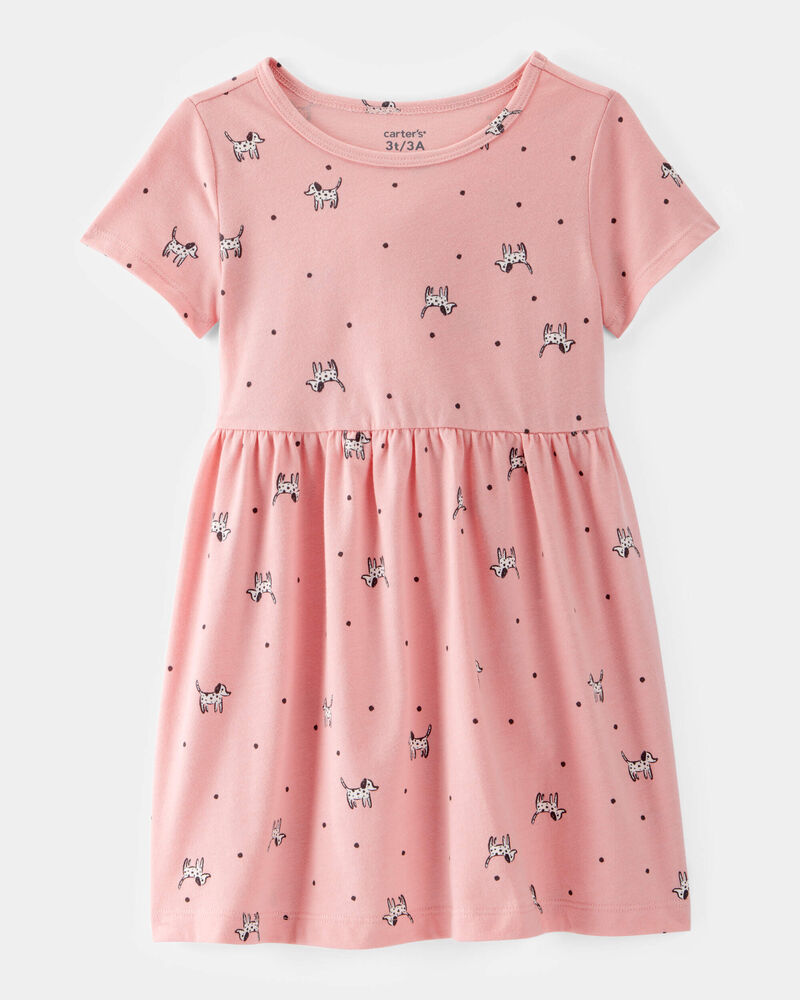 Toddler Girl Dog Print Short-Sleeve Knit Dress - Pink, image 1 of 4 slides