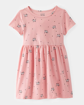 Toddler Girl Dog Print Short-Sleeve Knit Dress - Pink, 