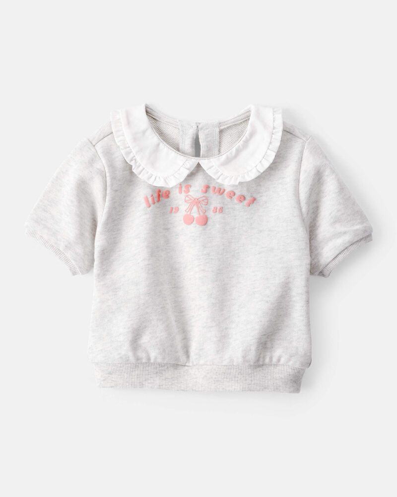 Baby Girl Cherry French Terry Short-Sleeve Graphic Tee - Grey, image 1 of 5 slides