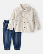 Baby 2-Piece Acorn Button-Down Shirt & Pull-On Denim Pant Set, image 1 of 5 slides