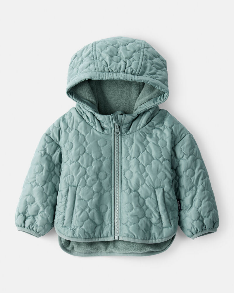 Baby Girl Floral Quilted Long-Sleeve Midweight Jacket - Green, image 1 of 3 slides