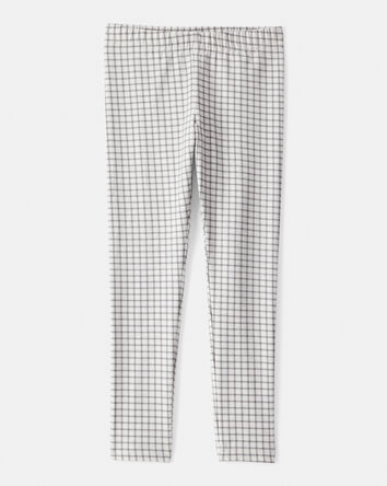 Girls Plaid Cotton Pull-On Stretch Leggings - Grey, 