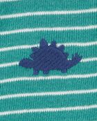 Baby Boy Dinosaur Striped Cotton Short-Sleeve Romper - Green, image 2 of 3 slides