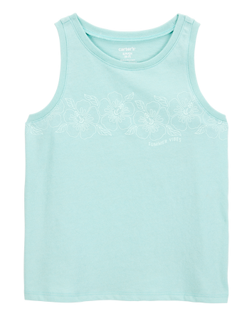 Girls Flower Vintage Muscle Tank - Turquoise, 
