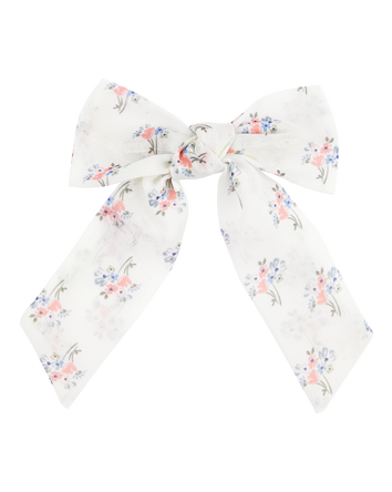 Girls Floral Bow Clip - White, 