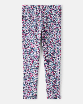 Girls Floral Cotton Pull-On Stretch Leggings - Purple, 