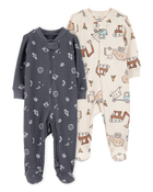 Baby 2-Pack  Ribbed 2-Way Zip Sleep & Play Pajamas - Grey/Ivory, image 1 of 5 slides