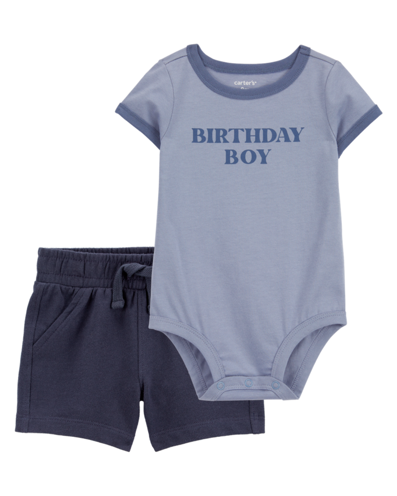 Baby 2-Piece Birthday Boy Bodysuit & Short Set - Blue, image 1 of 6 slides