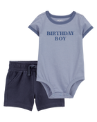 Baby 2-Piece Birthday Boy Bodysuit & Short Set - Blue, image 1 of 6 slides