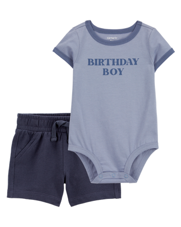 Baby 2-Piece Birthday Boy Bodysuit & Short Set - Blue, 