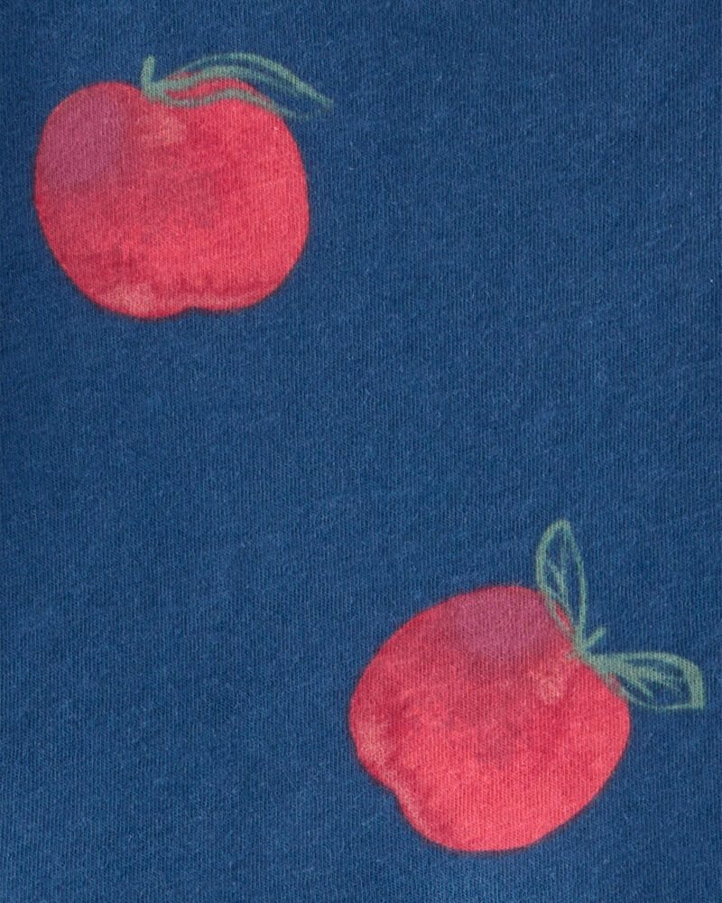 Toddler Girl Apple Print Short-Sleeve Knit Dress - Navy, image 3 of 4 slides