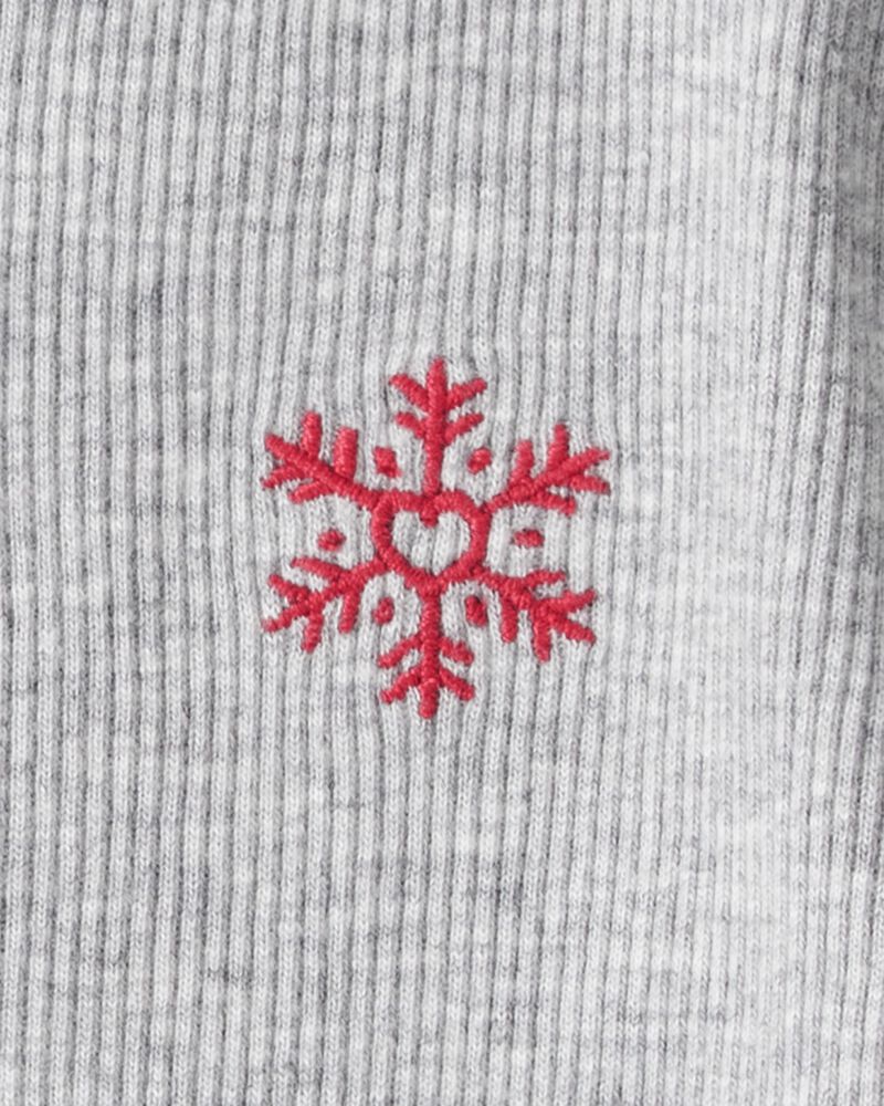 Baby Girl Snowflake Mock Neck Rib Top - Grey, image 3 of 4 slides
