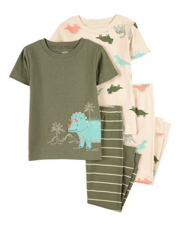 Toddler Boy 4-Piece Dinosaur Cotton Pajamas, 