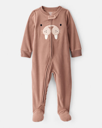 Baby Boy Walrus Loose Fit 2-Way Zip 1-Piece Pajamas - Brown, 