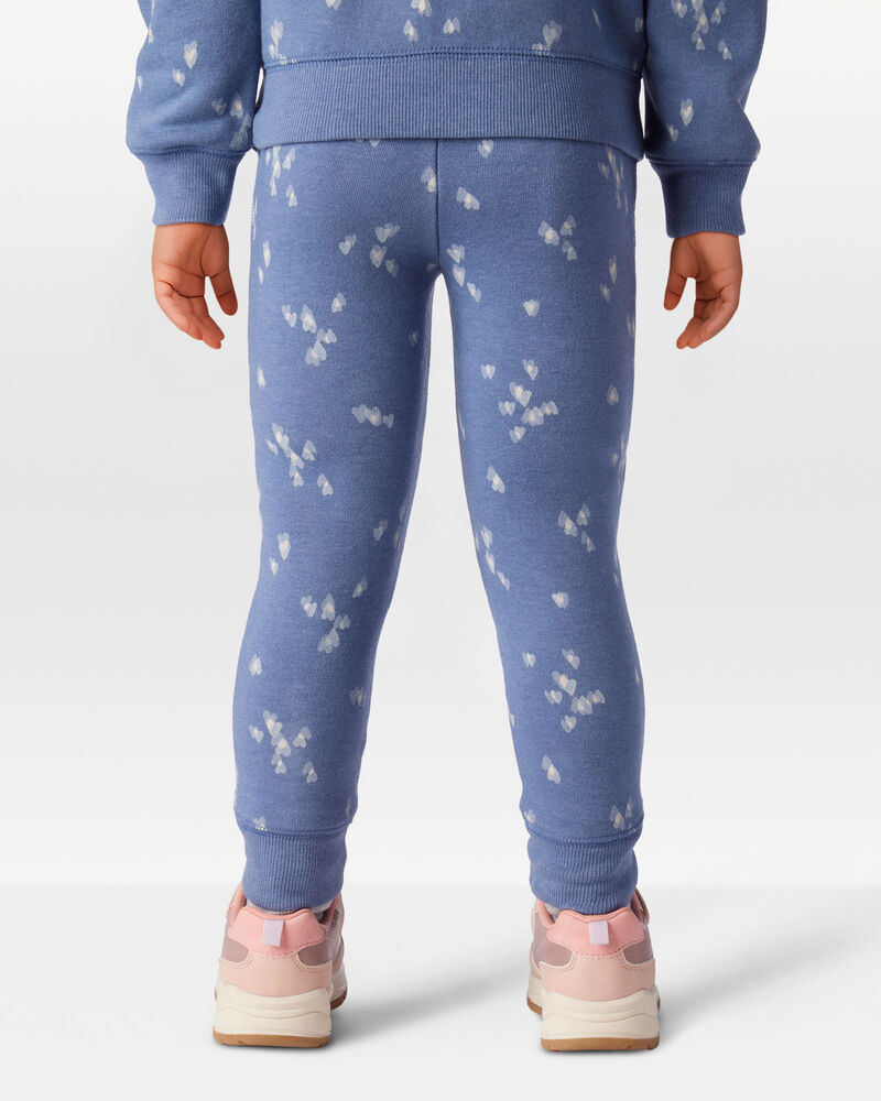 Toddler Girl Heart Print Fleece Drawstring Joggers - Blue, image 4 of 6 slides