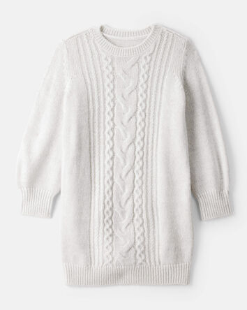 Girls Cable Knit Long-Sleeve Dress - Ivory, 