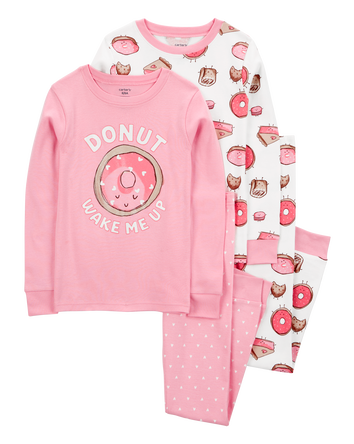 Girls 4-Piece Donut Wake Me Up 100% Snug Fit Cotton Pajamas, 