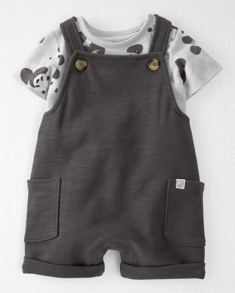 Baby Organic Cotton Shortall Set in Panda Bear, image 1 of 6 slides